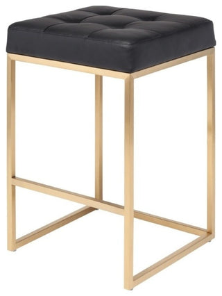 Chi Counter Stool, Brushed Gold Base, Black