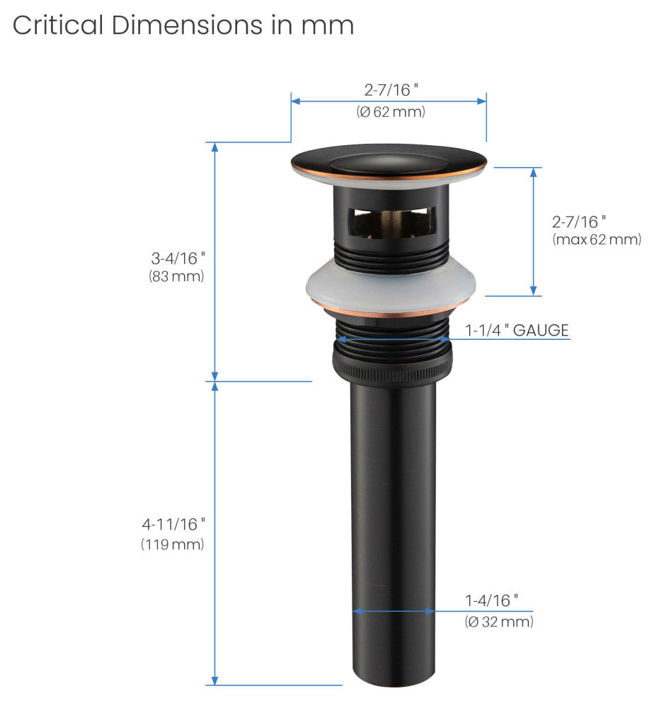Pop-Up Drain Stopper with Overflow KPW100, Oil Rubbed Bronze