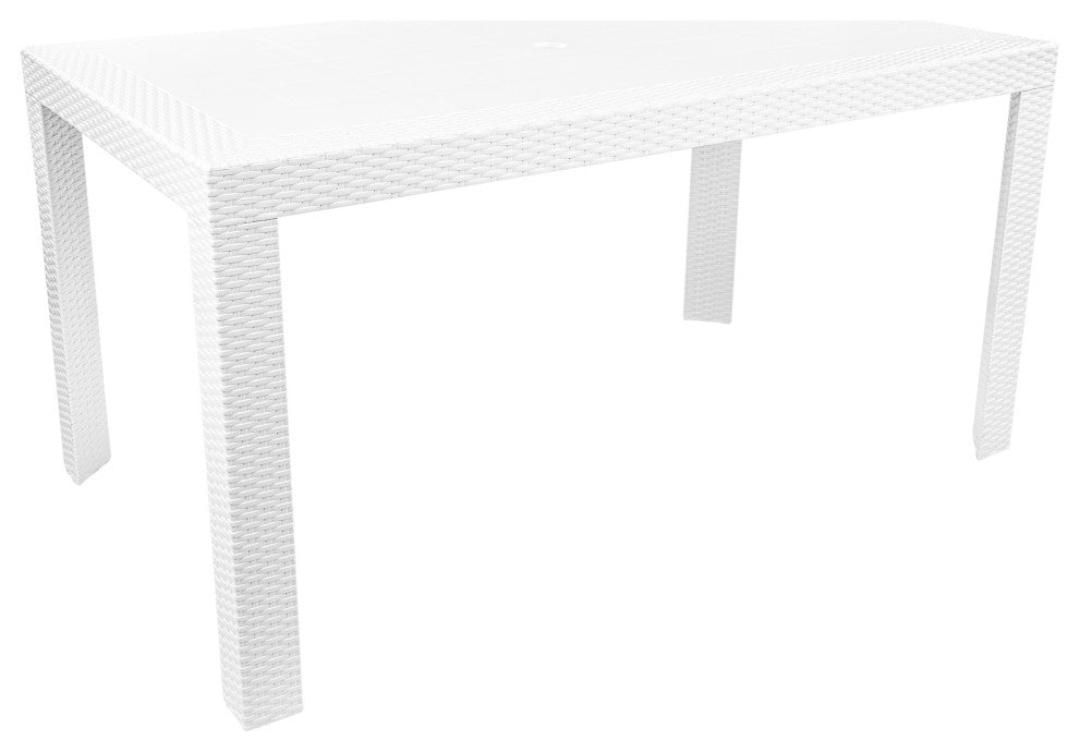 LeisureMod Mace Mid-Century 7-Piece Rectangular Outdoor Dining Set, White/Brown