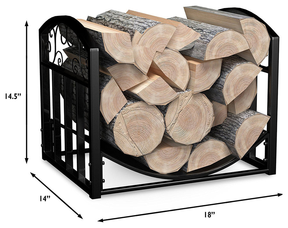 Firewood Rack Holder with Decorative Scrolls in Black by Home-Complete