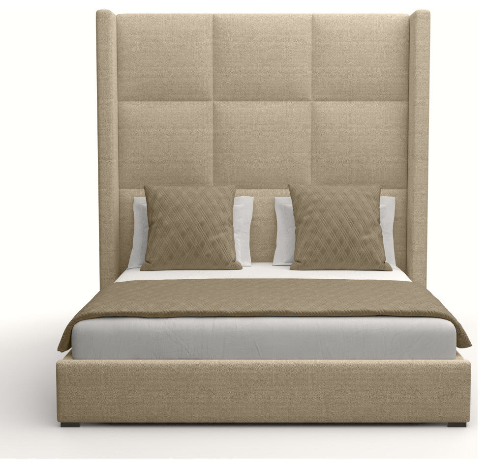 Nativa Interiors Aylet Square Tufted Bed, Flax, King, High 87"