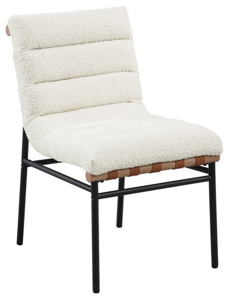 Lahni Boucle Fabric Set of 2 Dining Chair With Black Iron Legs, White
