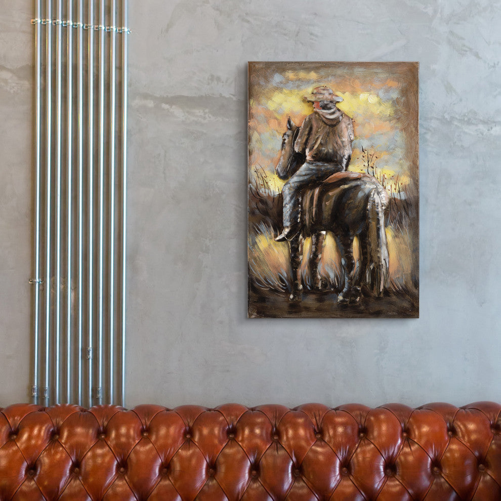 "Cowboy" Mixed Media Iron Hand Painted Dimensional Wall Art