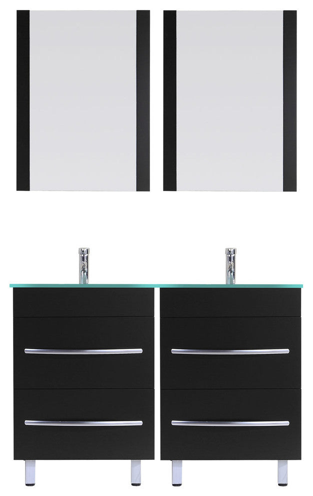 48" Black Vanity, 24" Double Sink Bases, LV4-C10-48-B