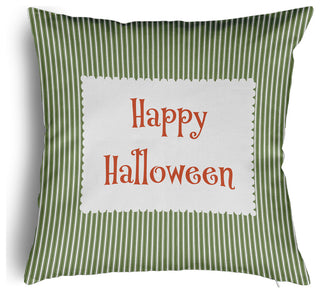 Happy Halloween Ticking Accent Pillow With Removable Insert, Scallion, 18"x18"