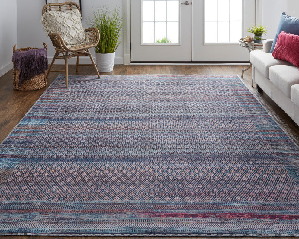Welch Oriental Machine Washable Aqua Blue Rug, 2'x3'