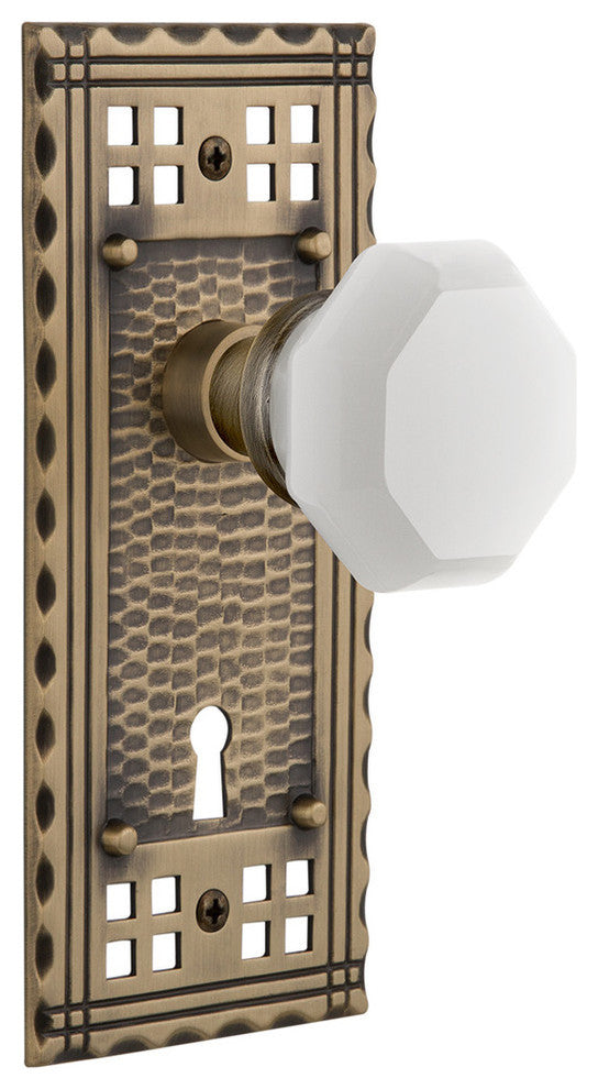 Craftsman Plate with Keyhole Passage Waldorf White Milk Glass Knob