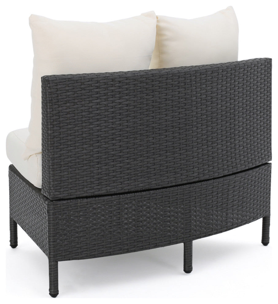 Harper Outdoor Wicker Curved Loveseat Sectional With Cushions, Gray/White