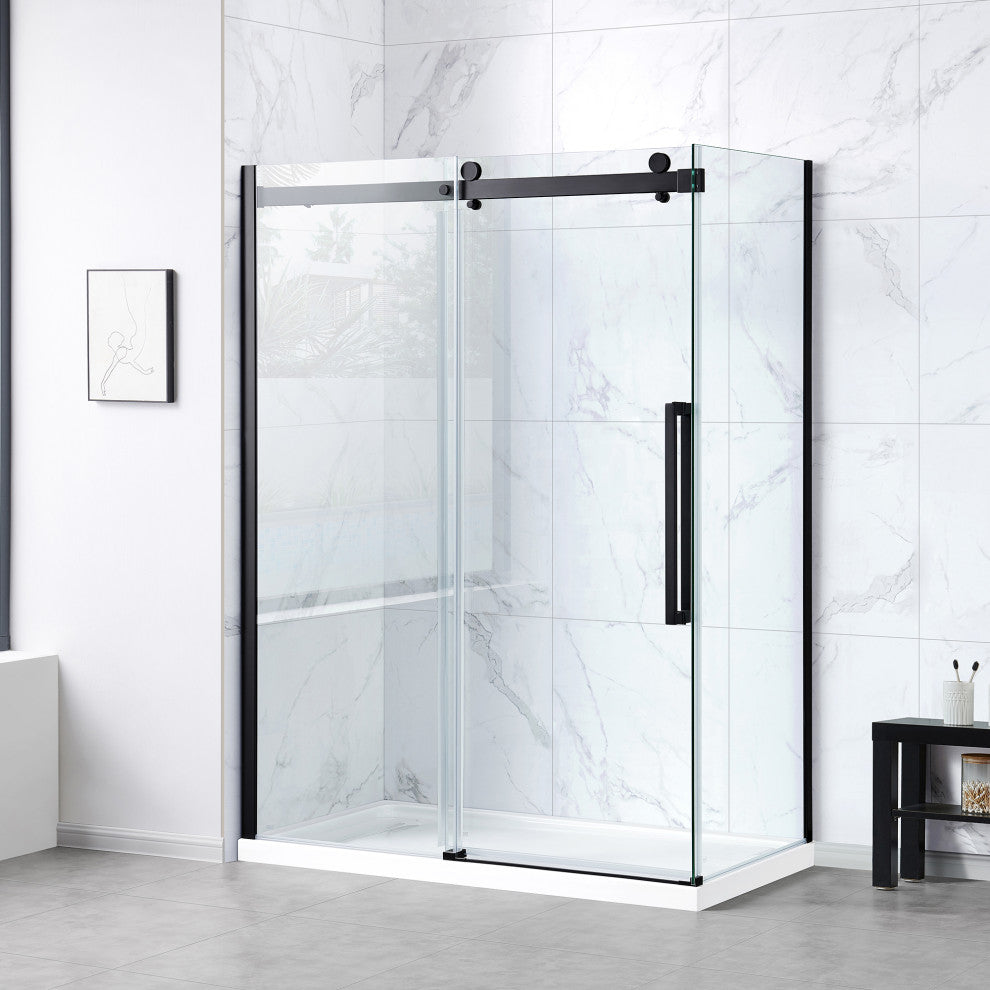 Bel Soft-Close Matte Black 60" Frameless Sliding Soft Close Shower Door