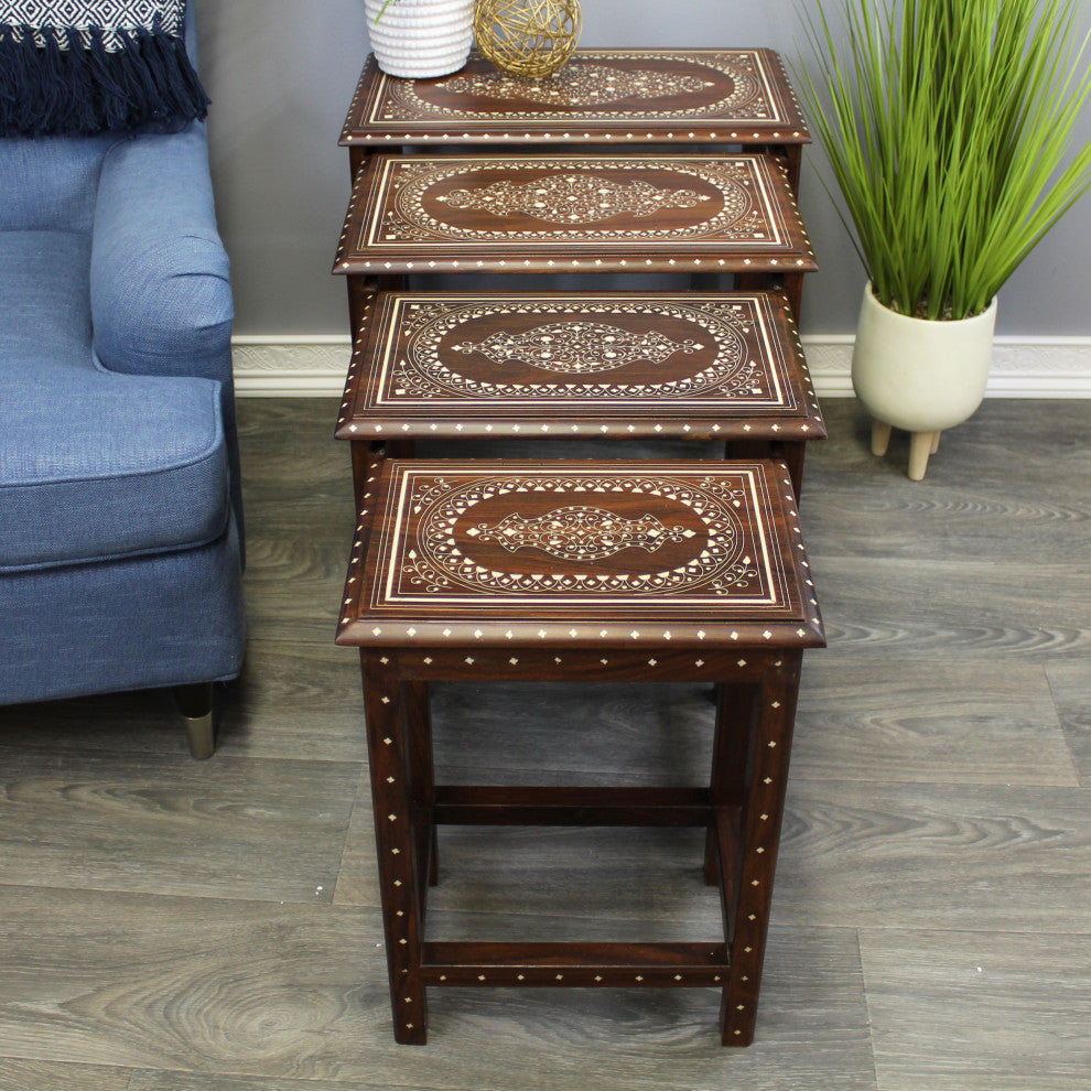 Natural Geo Decorative Set of 4 Nesting Tables - White Oval