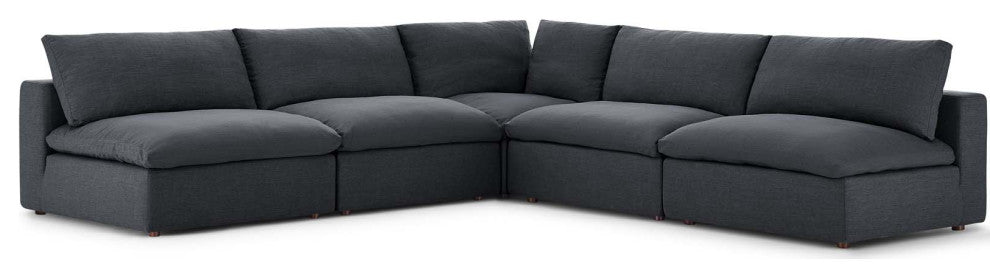 Gray Commix Down Filled Overstuffed 5 Piece Sectional Sofa Set