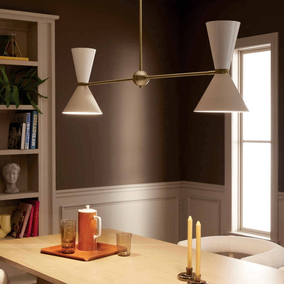 Phix 4 Light Chandelier Linear, Single, Champagne Bronze and Greige