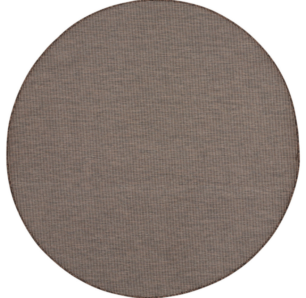 8' Brown Round Power Loom Area Rug
