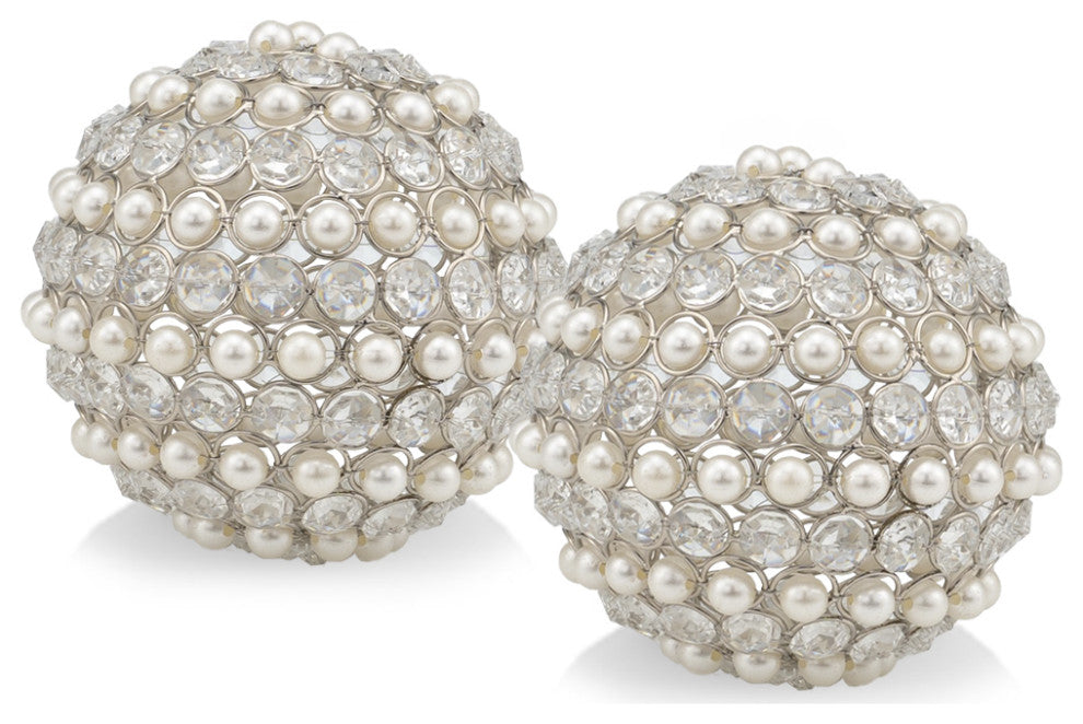 Facetas Perla 5" Cristal and Pearl Spheres, Set of 2