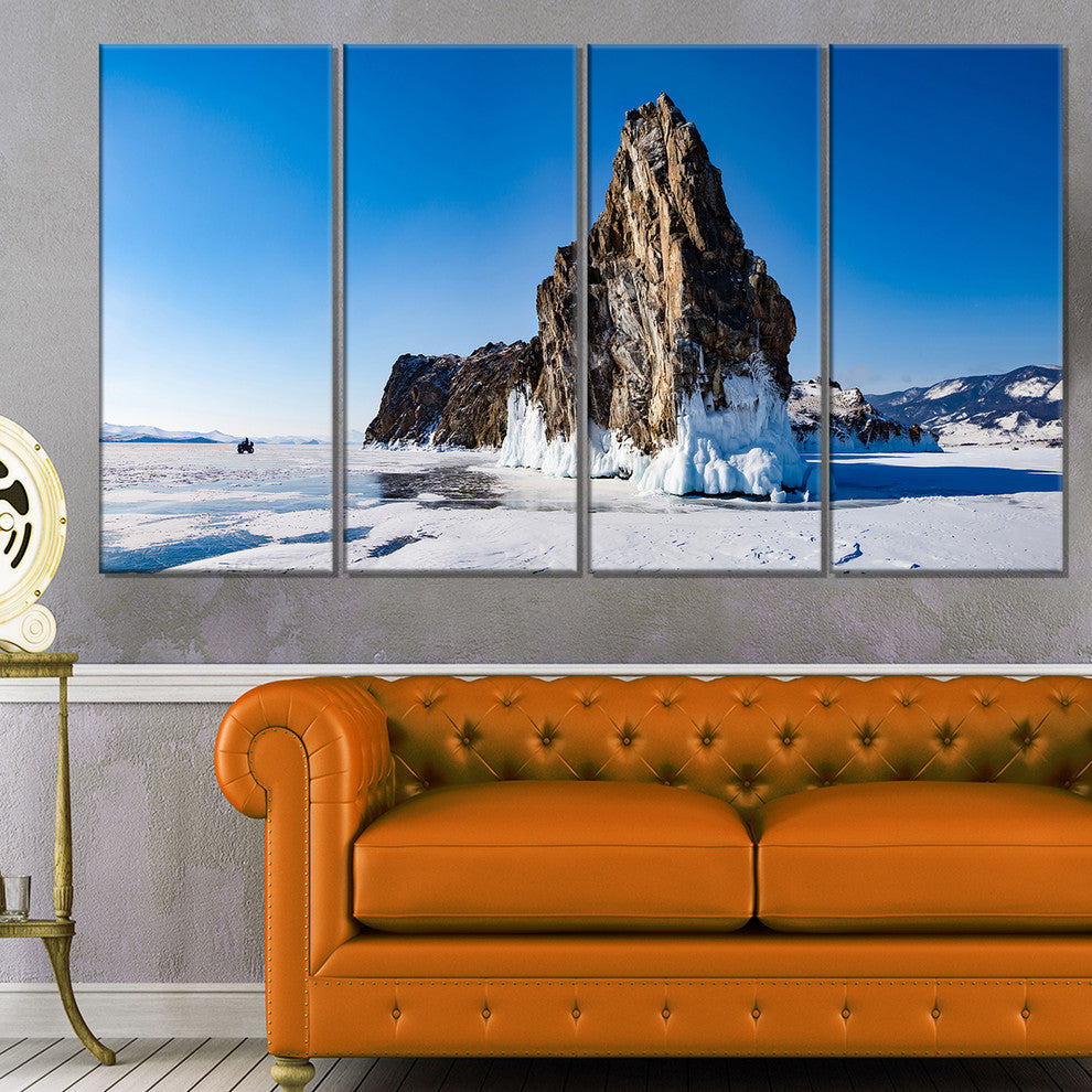 "Winter Lake Baikal Panorama" Seashore Canvas Art, 4 Panels, 48"x28"