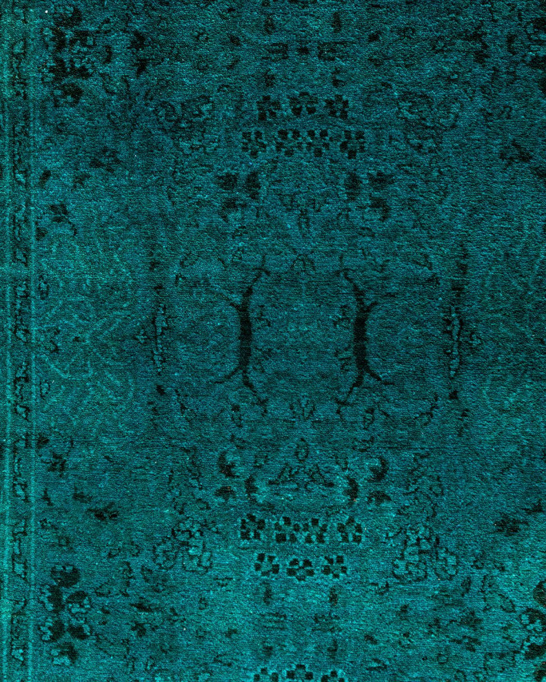 Contemporary Overdyed Wool Hand Knotted Blue Runner 2'6"x9'6"
