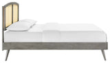 Sierra Cane and Wood Full Platform Bed With Splayed Legs Gray