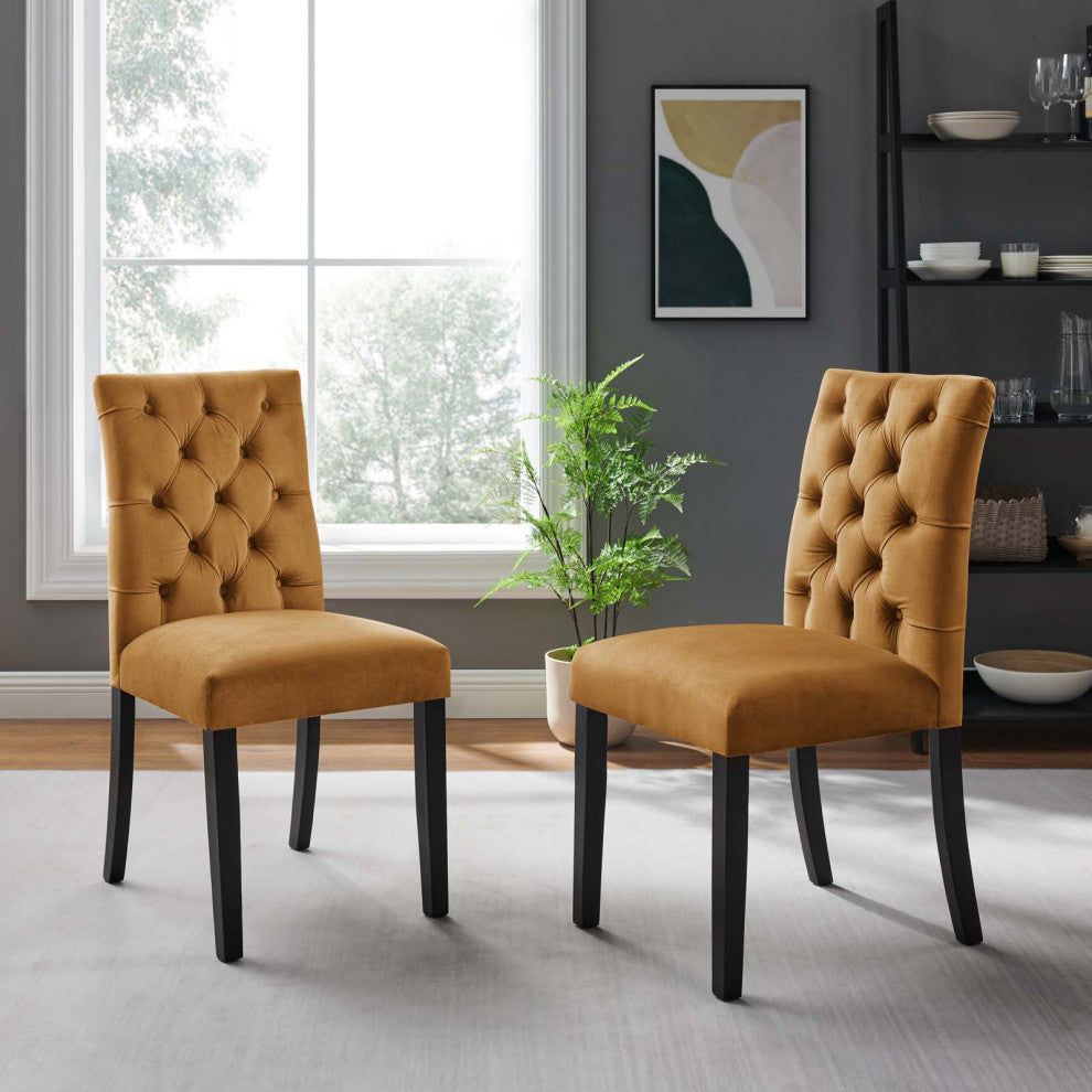 Side Dining Chair, Set of 2, Brown, Velvet, Modern, Cafe Bistro Hospitality