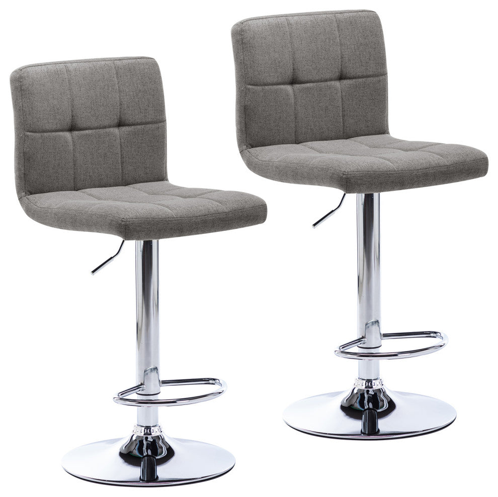 Set of 2 Armless Tufted Swivel Bar Stools, Gray-Fabric