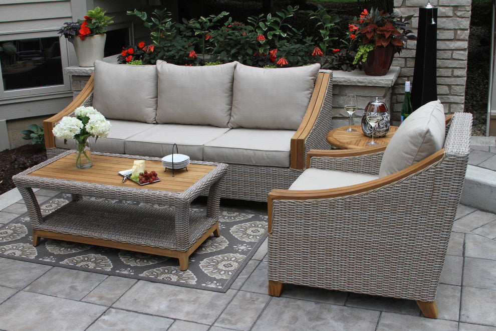 Ash Wicker And Teak Armchair With Sunbrella Fabrics