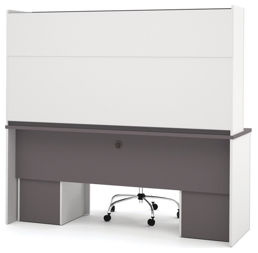 Bestar Connexion Credenza And Hutch, Slate And Sandstone