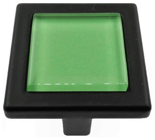 Light Fern Green Crystal Glass Black Metal Square Manor Knob