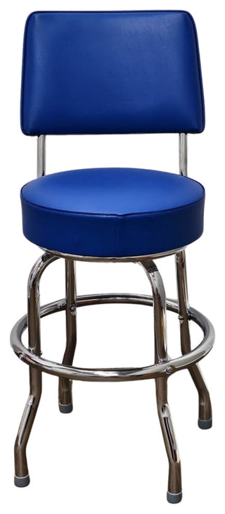 Retro Home Single Ring Upholstered 24" Swivel Counter Stool with Back, Blue