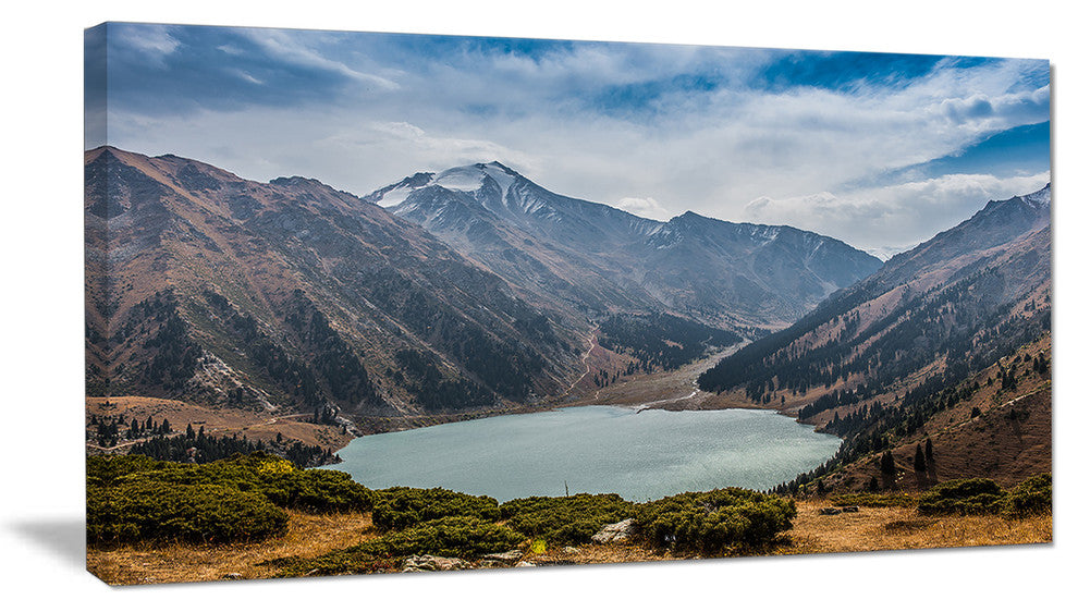Mountain Lake under Blue Sky, Landscape Canvas Art Print, 60"x28"