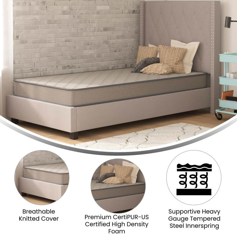 Capri Comfortable Sleep CertiPUR-US Certified Spring Mattress, Mattress in a Box, Gray, Twin Extra Long