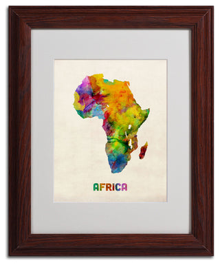 'Africa Watercolor Map' Matted Framed Canvas Art by Michael Tompsett