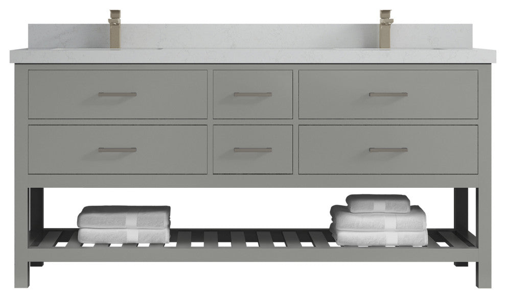 Parker 72 Double Sink Bath Vanity in Elephant Skin Gray  2" Carrara Quartz