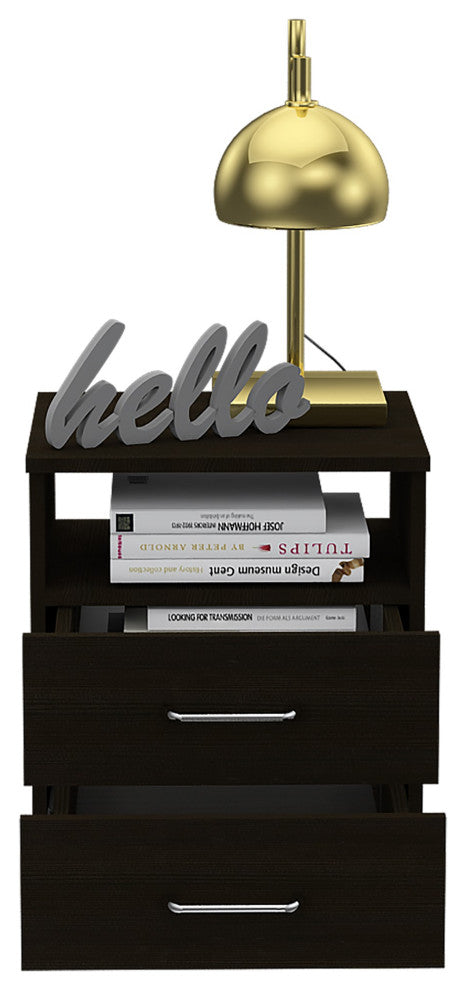 Brown Open Compartment Two Drawer Nightstand