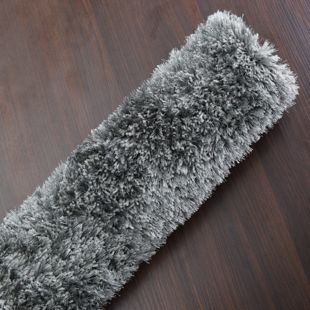 HAND TUFTED SHAG POLYESTER ECO-FRIENDLY AREA RUGS, Silver Color, Solid Design
