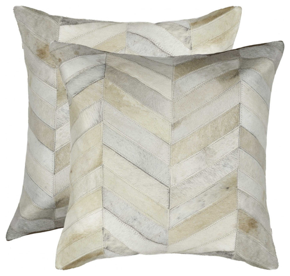 18"x18"x5" Natural Cowhide Pillow, Set of 2