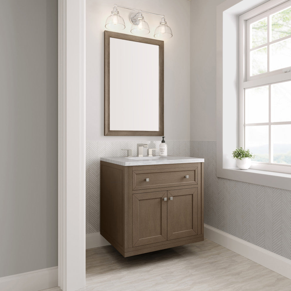 Chicago 30" Single Vanity Whitewashed Walnut, Arctic Fall Solid Surface