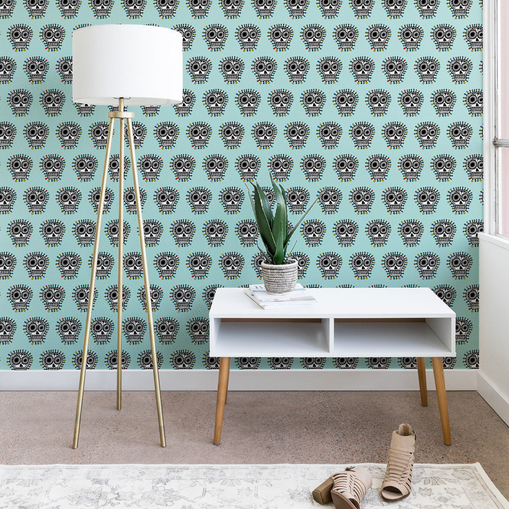 Deny Designs Andi Bird Sugar Skull Fun Aqua Wallpaper, Blue, 2'x4'