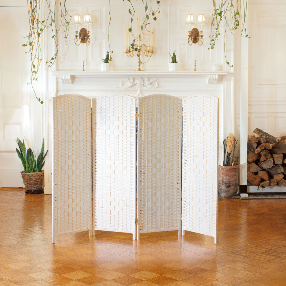 4 ft. Short Diamond Weave Fiber Room Divider White 4 Panel