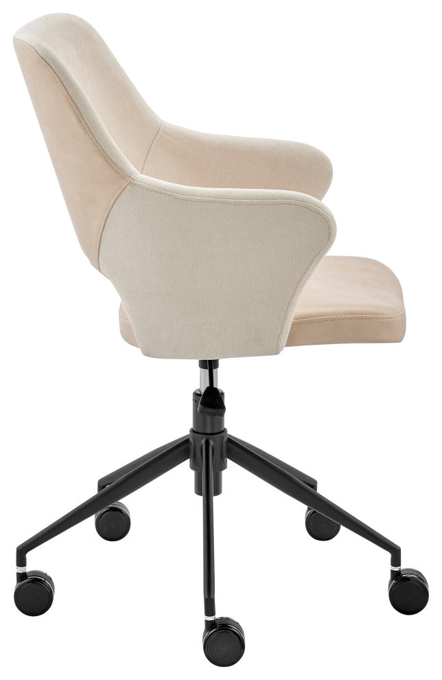 Darcie Office Chair, Light Beige Fabric, Beige Leatherette and Black Base