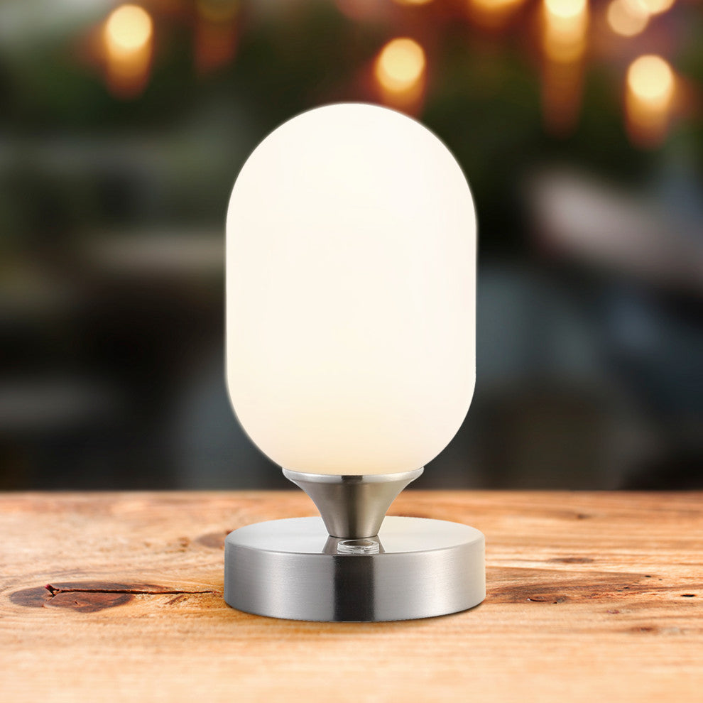 Eli 8" Bohemian Farmhouse Iron Rechargeable Integrated LED Table Lamp, Nickel
