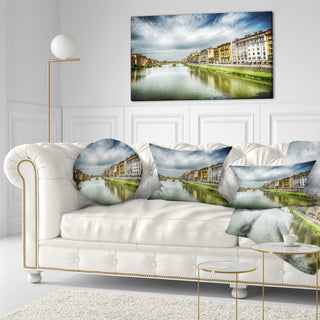 Arno River Under Dramatic Sky Cityscape Throw Pillow, 12"x20"