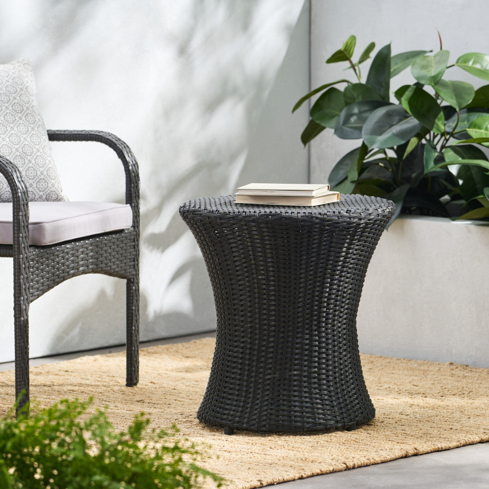 GDF Studio Lorenzo Outdoor Boho Wicker Accent Table, Black