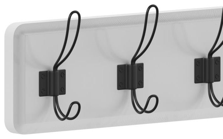 24 Inch Wall Mounted Solid Wood Storage Rack with 5 Hanging Hooks, White