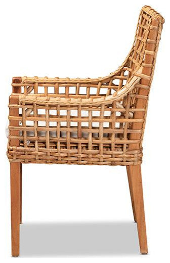 Saoka Modern Natural Brown Finished Wood and Rattan Dining Chair