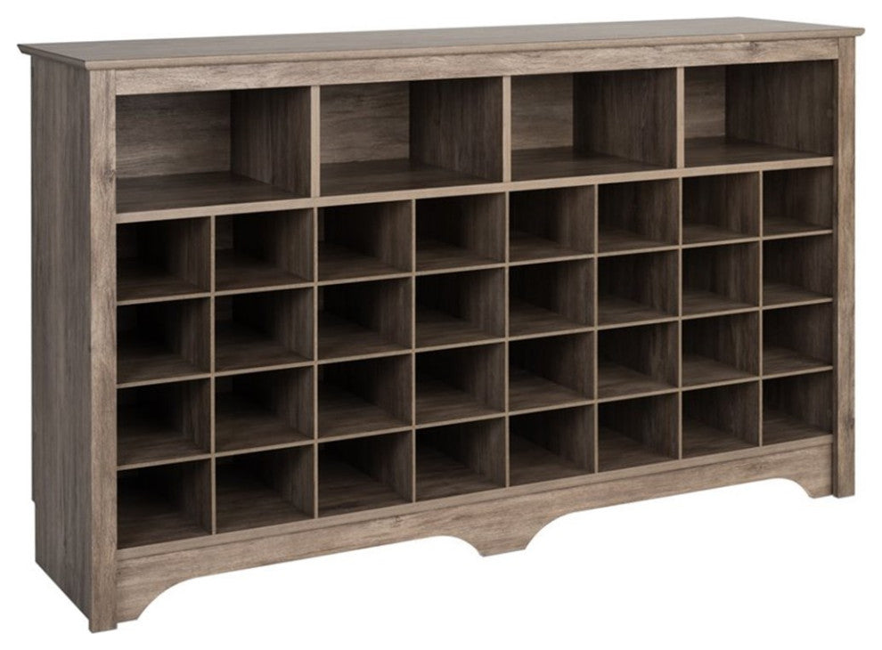 Pemberly Row Transitional 36 Cubby Wooden Shoe Cubby Console in Drifted Gray