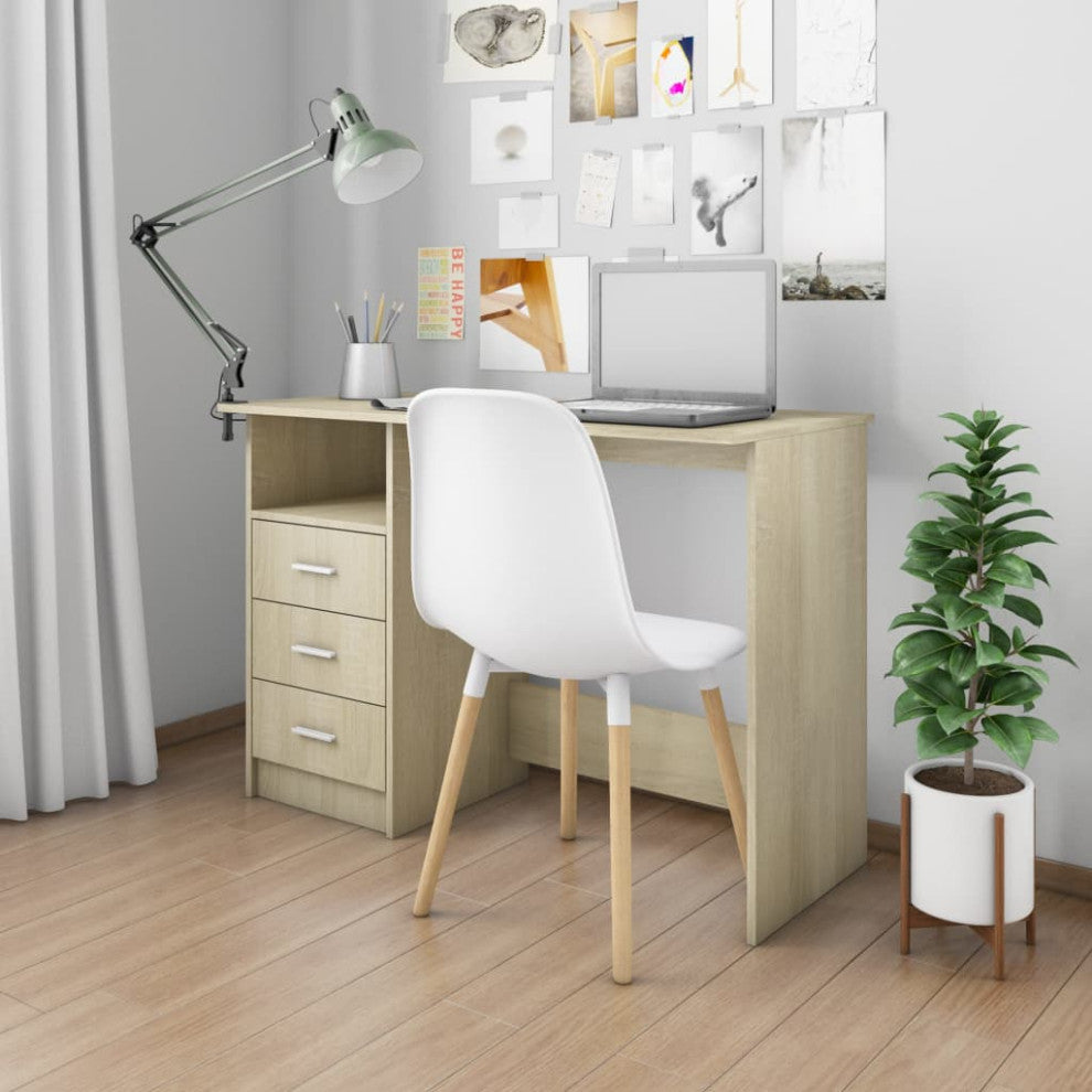 vidaXL Desk with Drawers Standing Computer Desk Sonoma Oak Engineered Wood