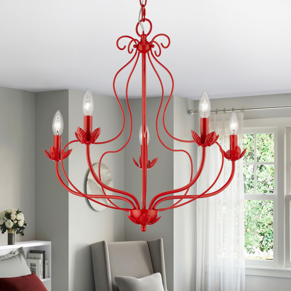 Livex Lighting 5 Light Shiny Red Chandelier