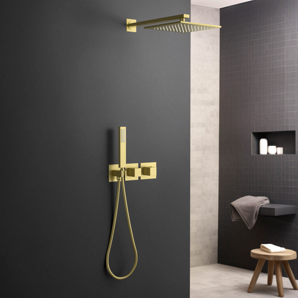 Cube 2 Function Thermostatic Shower System, Rough, Valve, Brushed Gold