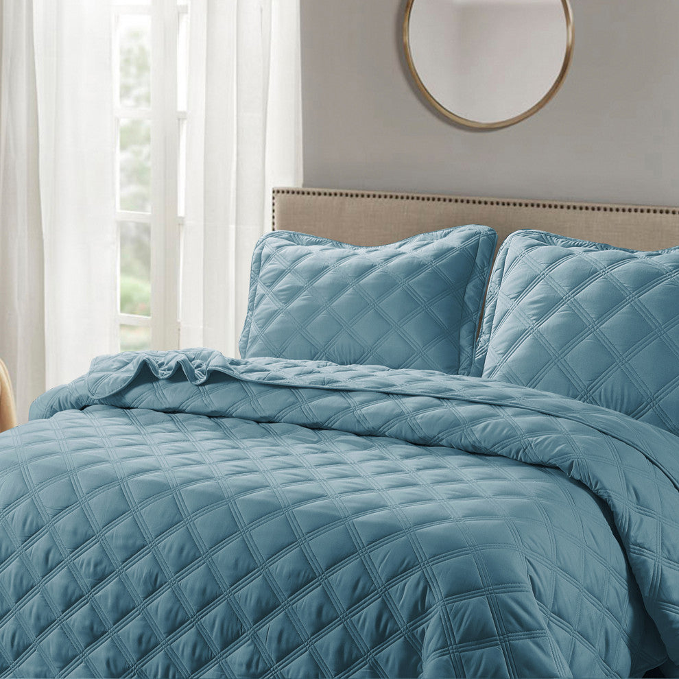 Charleston Down Alternative Bed Spread Set, Smoke Blue, Twin