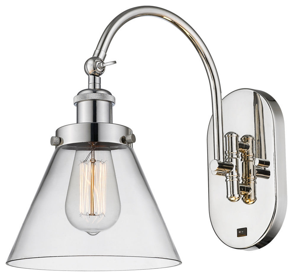 Cone Sconce, Polished Nickel, Clear, Clear