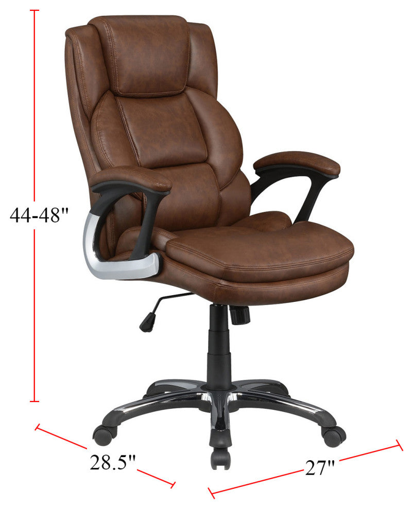 Adjustable Height Office Chair With Padded Arm, Brown And Black